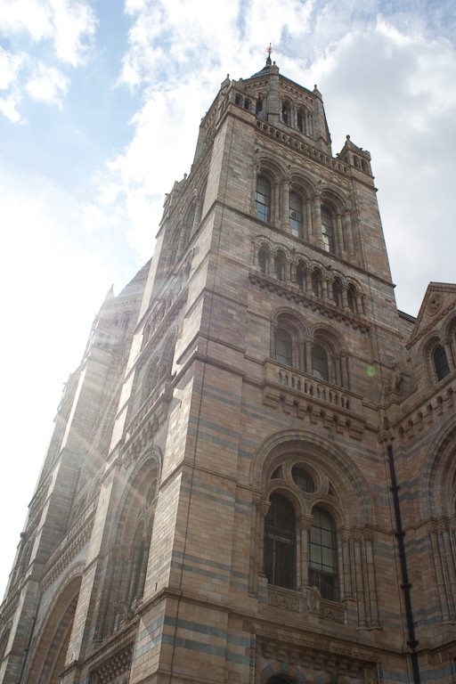 The Natural History Museum, sunlit from behind