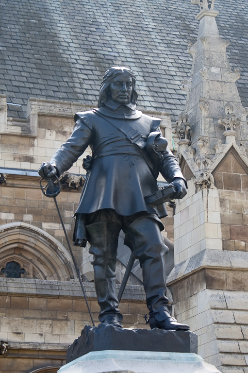 The statue of Oliver Cromwell in front of the House of Commons